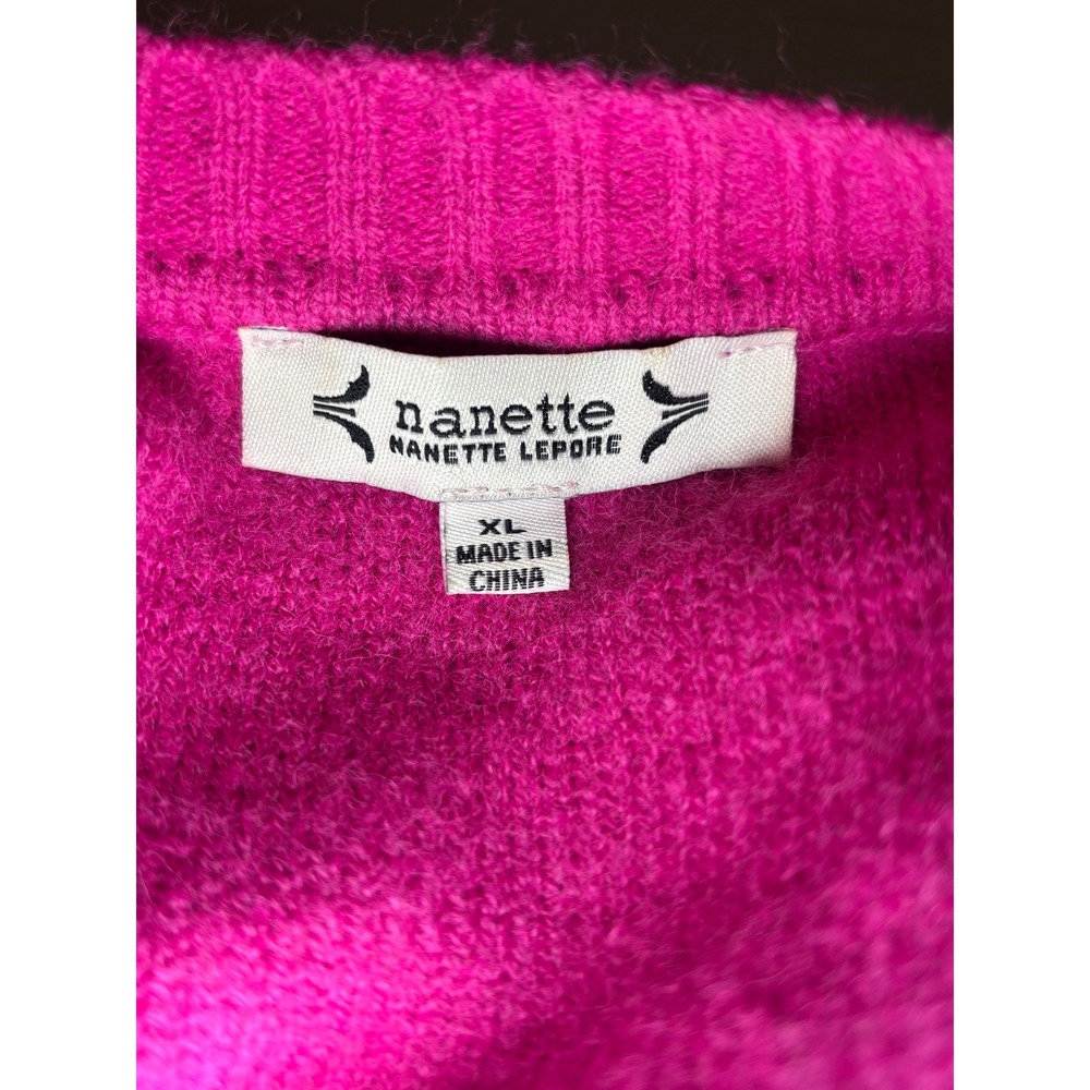 Nanette Lepore Hot Pink Rhinestone Knit Crewneck Sweater XL Feminine Barbiecore - Picture 7 of 13